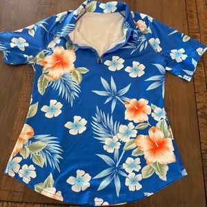 Women's Floral, Hawaiian athletic polo.